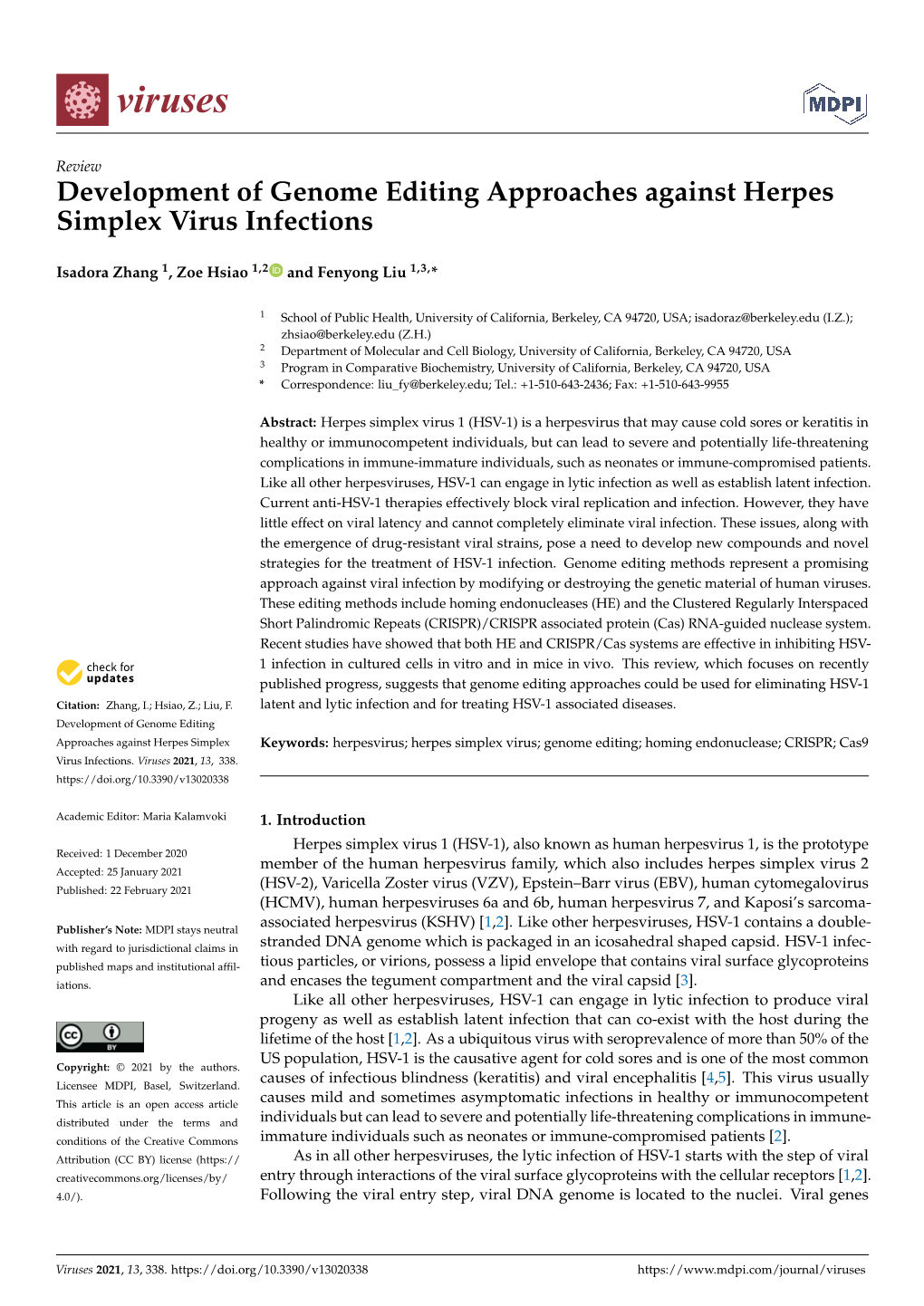 Development of Genome Editing Approaches Against Herpes Simplex Virus Infections