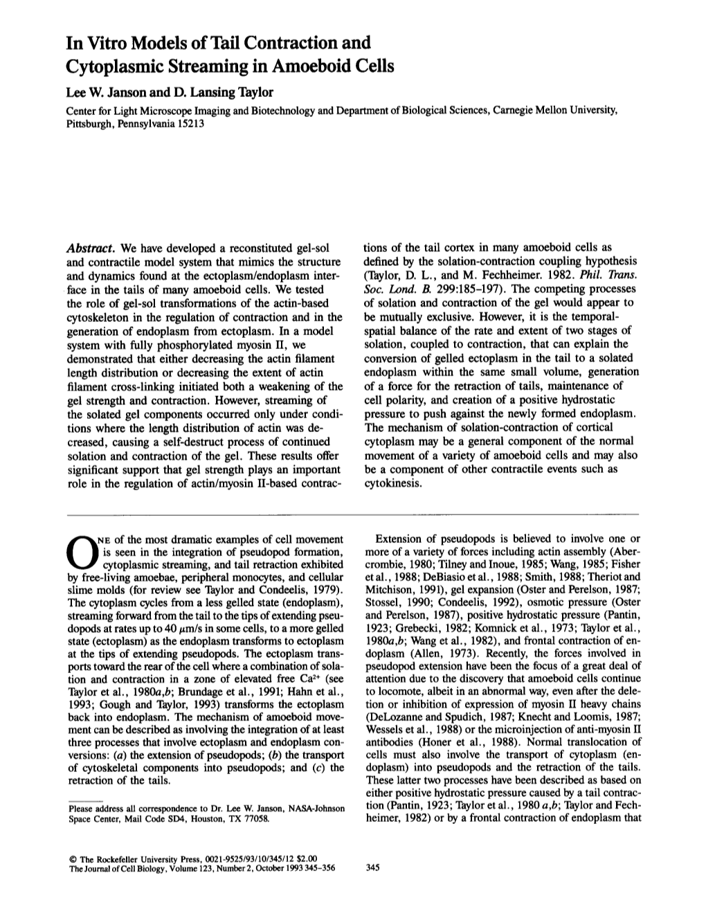 In Vitro Models of Tail Contraction and Cytoplasmic Streaming in Amoeboid Cells Lee W