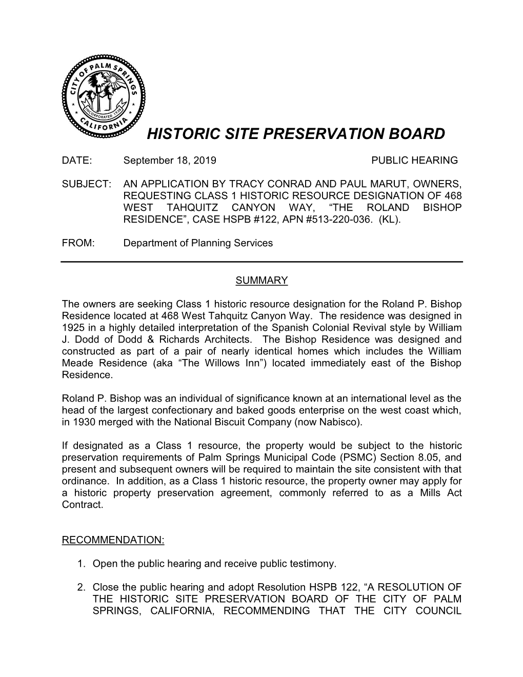 Historic Site Preservation Board