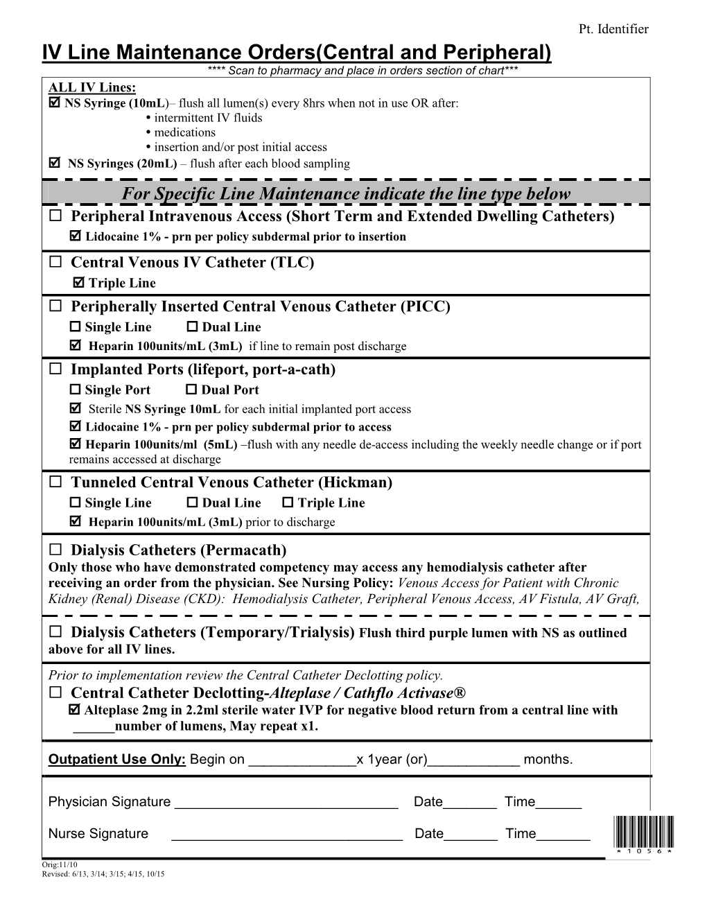 IV Line Maintenance Orders(Central and Peripheral)