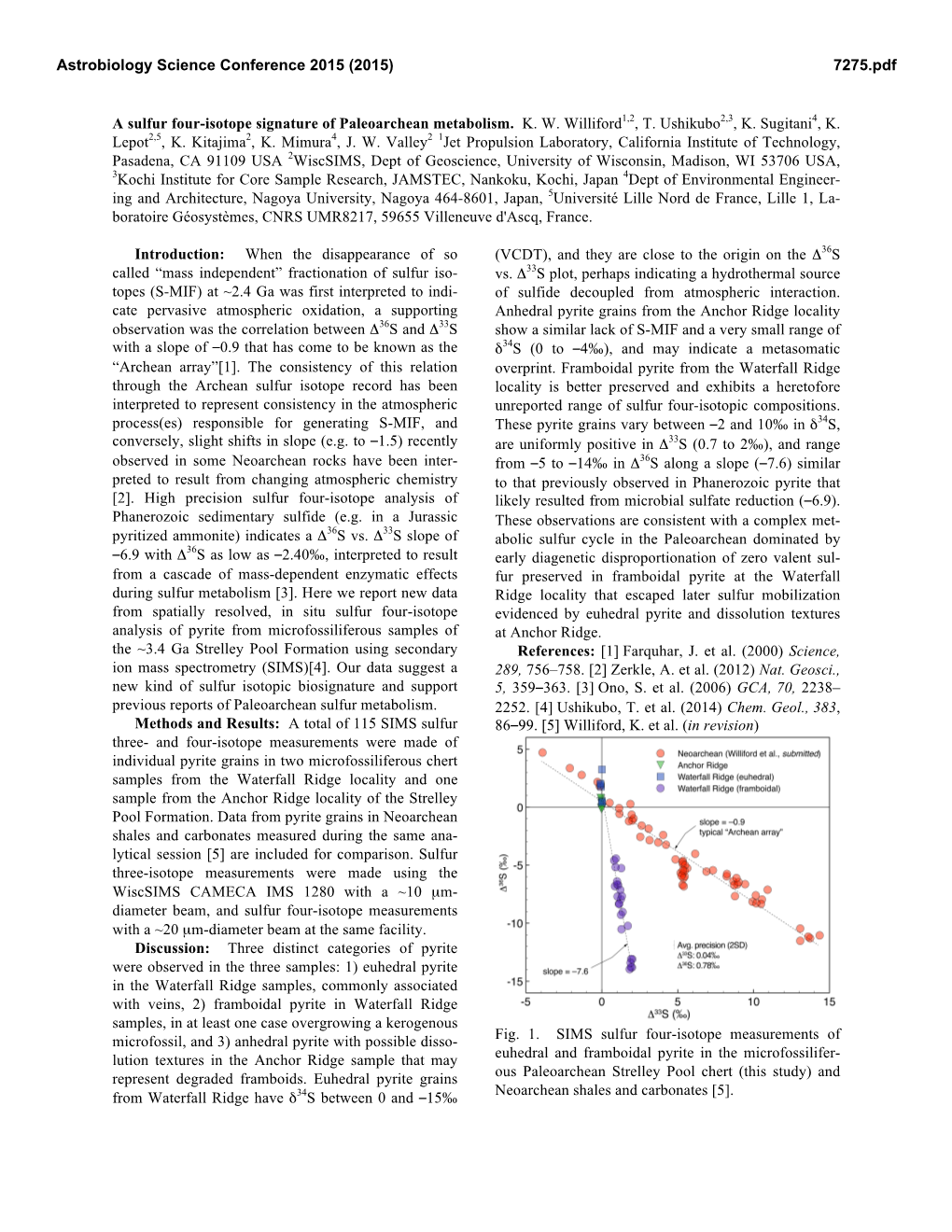 A Sulfur Four-Isotope Signature of Paleoarchean Metabolism. K. W. Williford1,2, T