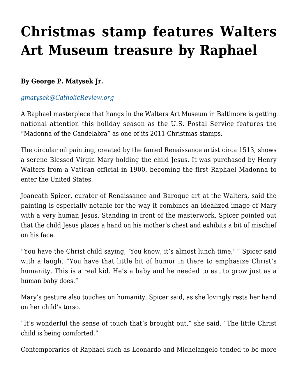Christmas Stamp Features Walters Art Museum Treasure by Raphael