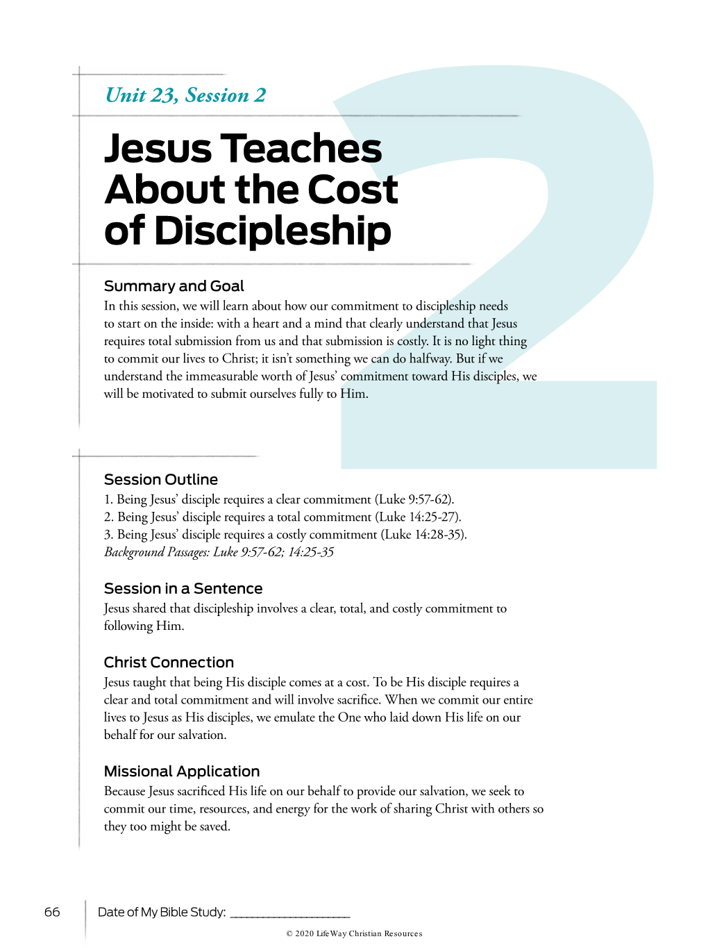 Unit 23, Session 2 Jesus Teaches About the Cost of Discipleship