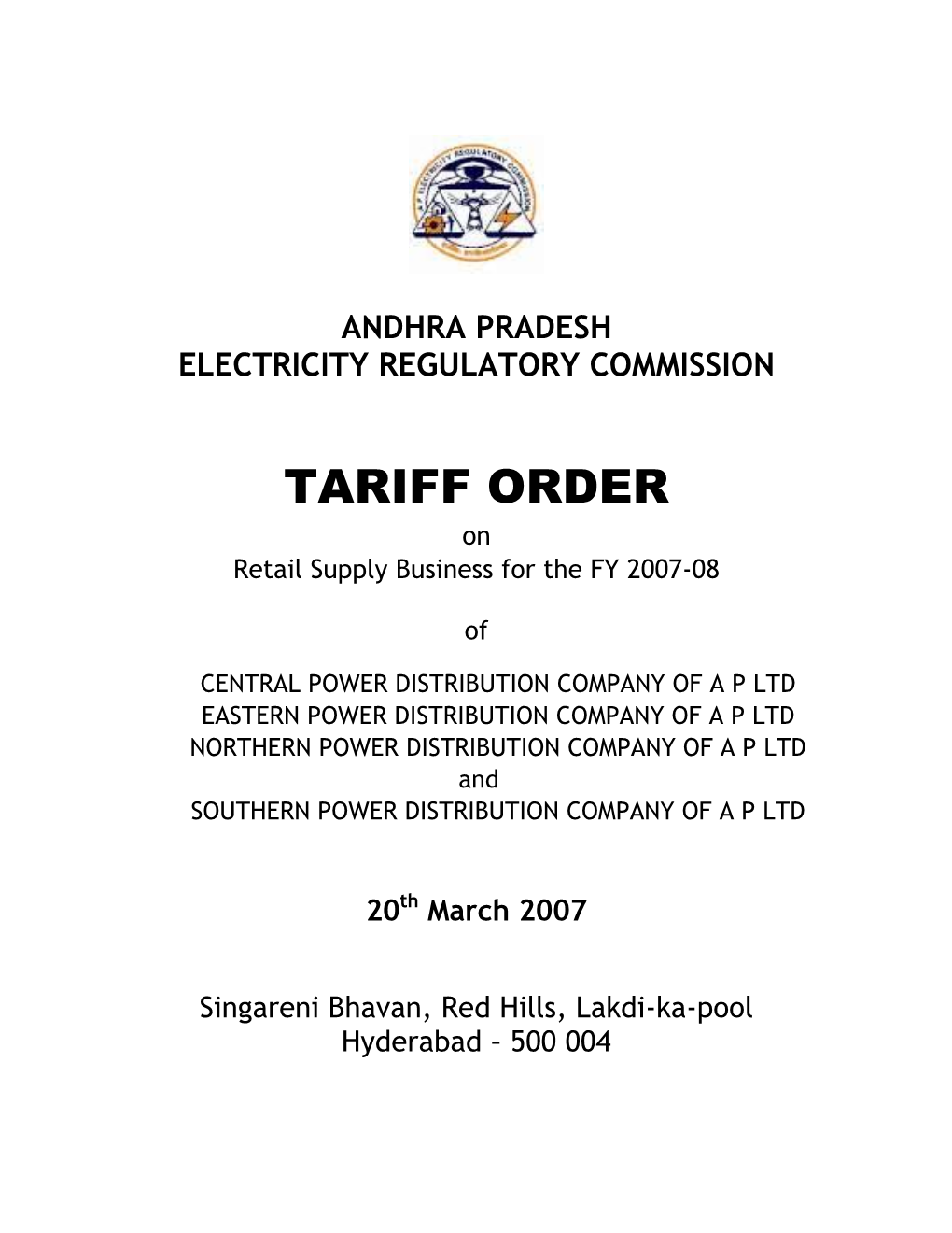 Tariff Order for 2007-08