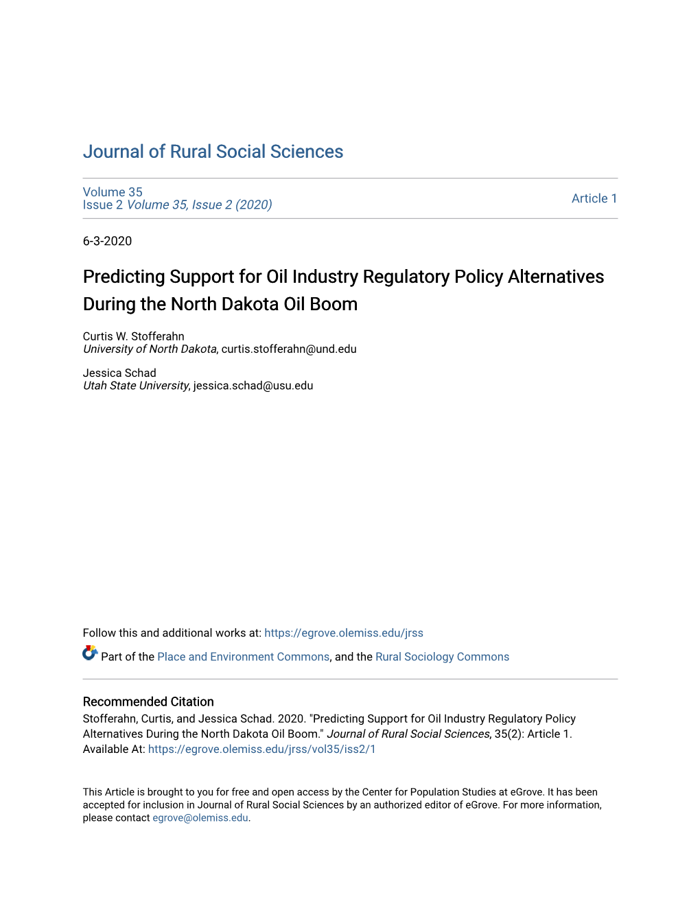 Predicting Support for Oil Industry Regulatory Policy Alternatives During the North Dakota Oil Boom