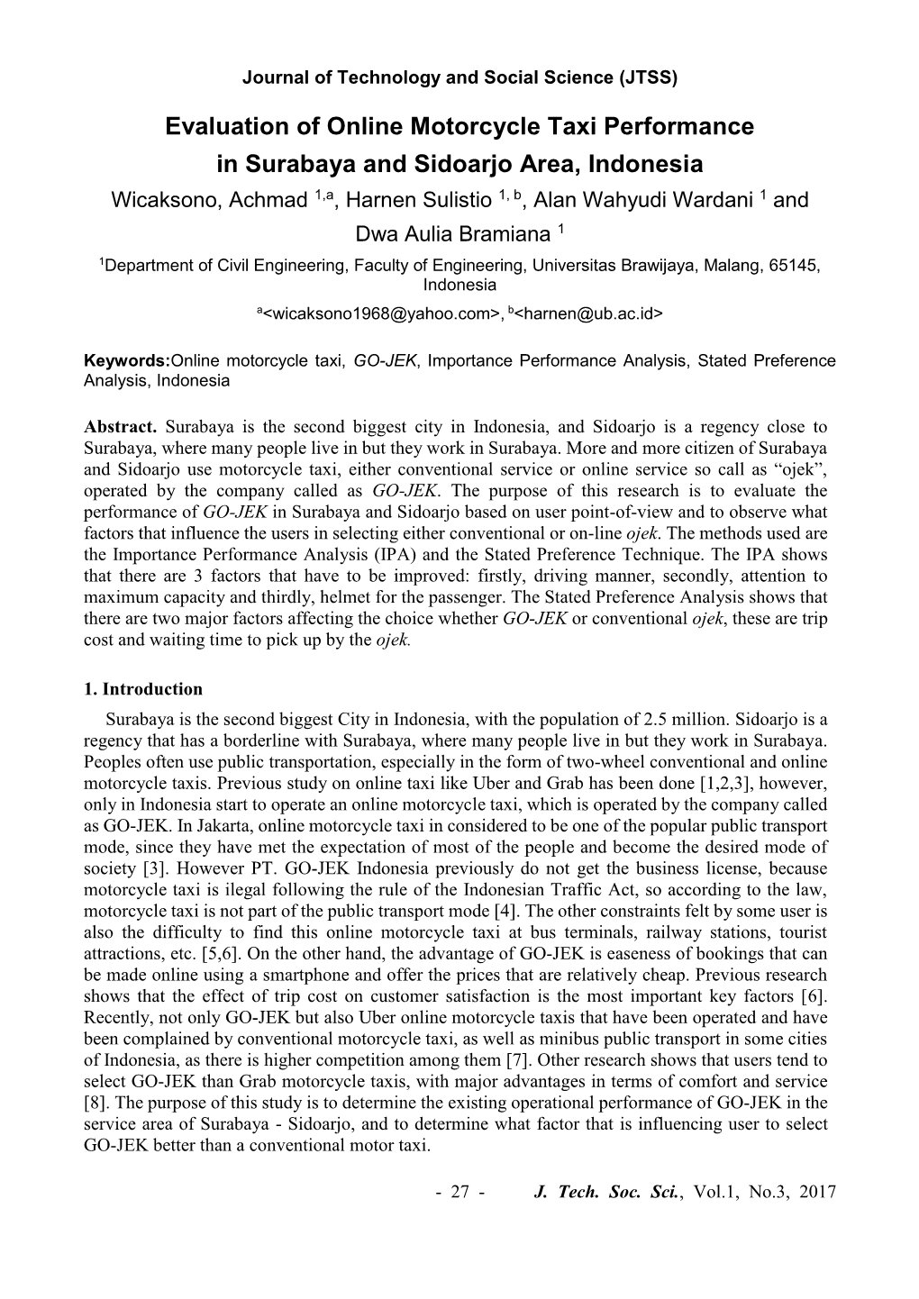 Evaluation of Online Motorcycle Taxi Performance in Surabaya And