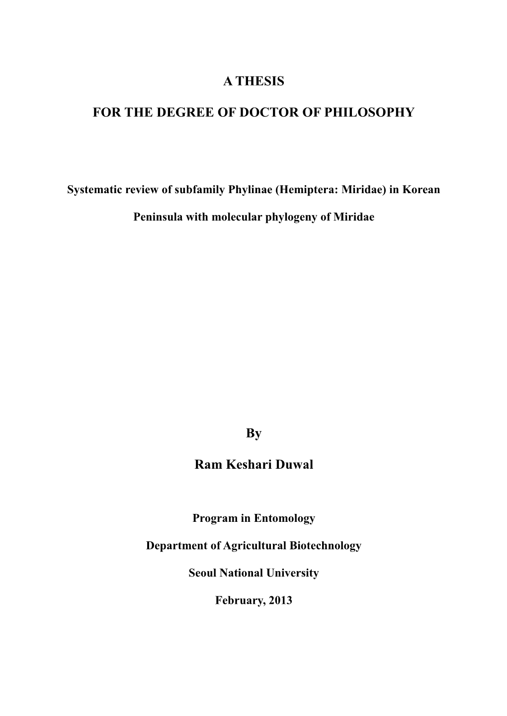 A THESIS for the DEGREE of DOCTOR of PHILOSOPHY By