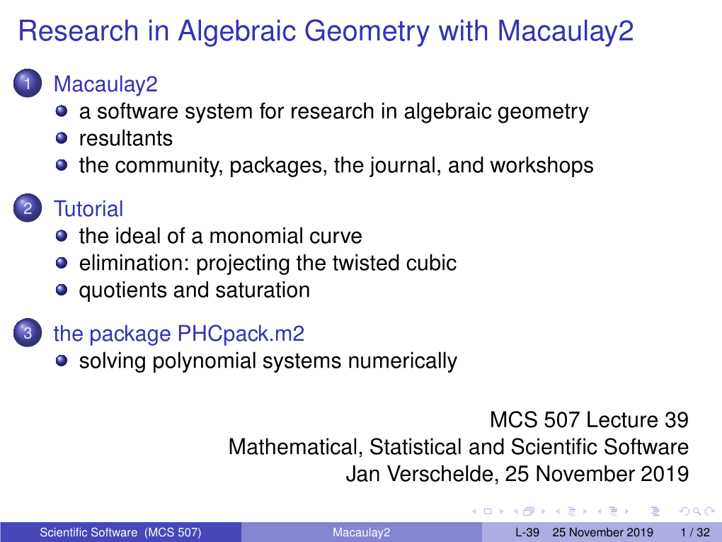 Research in Algebraic Geometry with Macaulay2