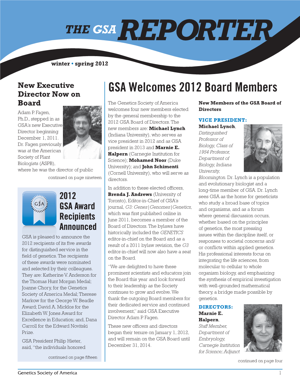 GSA Welcomes 2012 Board Members