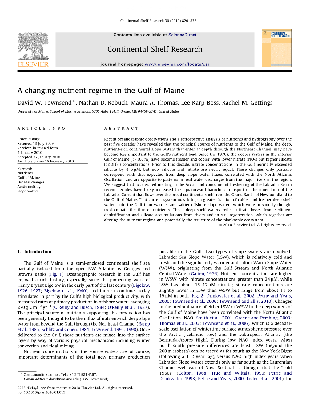 A Changing Nutrient Regime in the Gulf of Maine