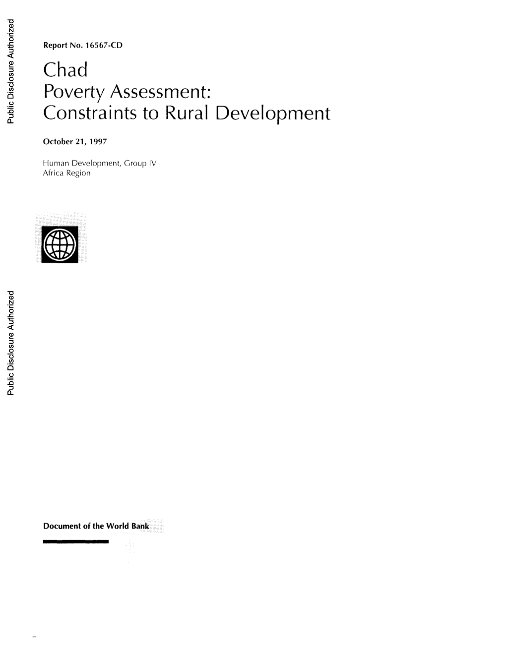 Chad Poverty Assessment: Constraints to Rural Development