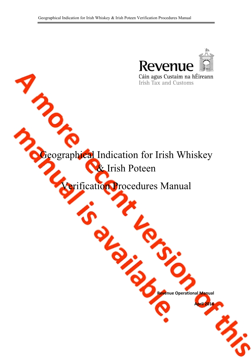 Geographical Indication for Irish Whiskey & Irish Poteen Verification