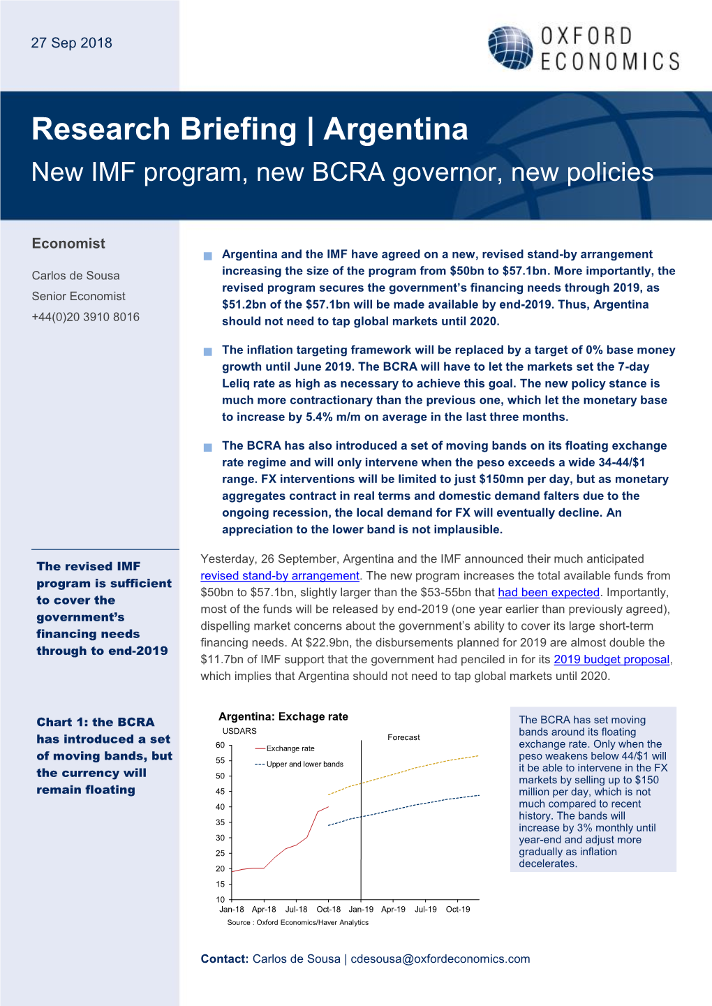 New IMF Program, New BCRA Governor, New Policies