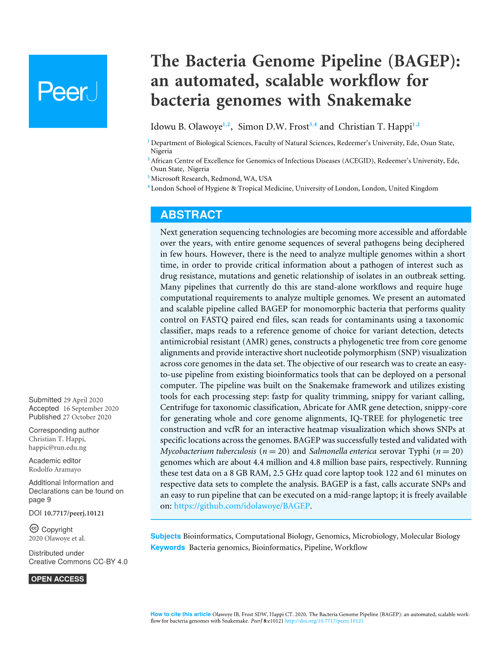 The Bacteria Genome Pipeline (BAGEP): an Automated, Scalable Workflow for Bacteria Genomes with Snakemake