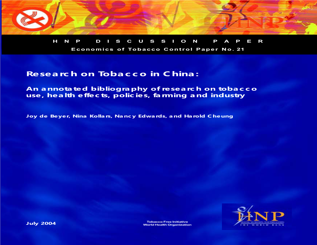 Research on Tobacco in China
