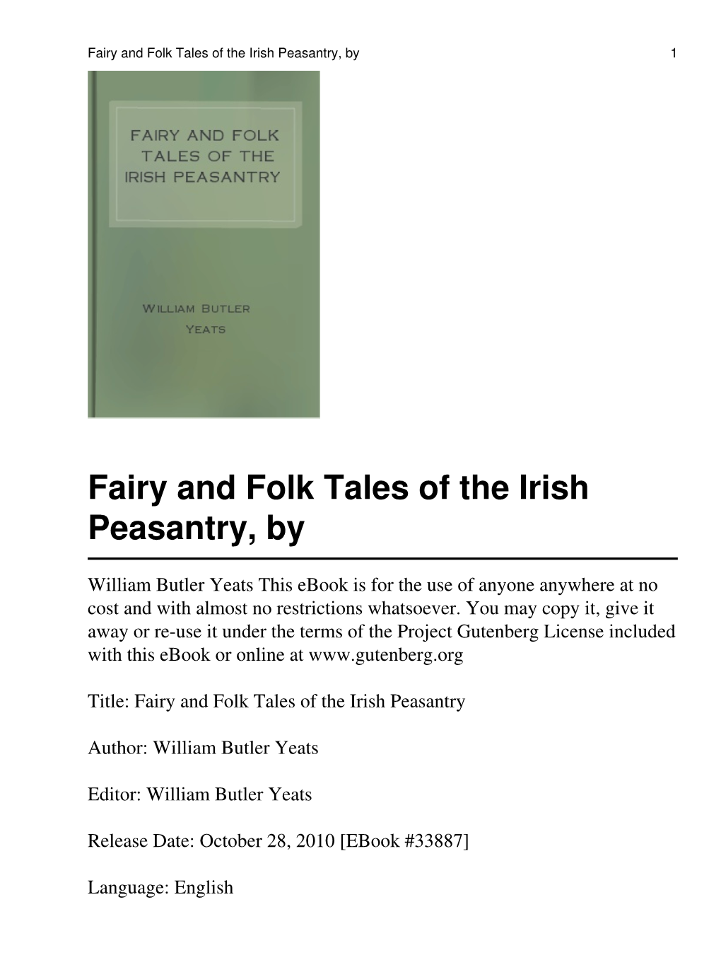 Fairy and Folk Tales of the Irish Peasantry, by 1