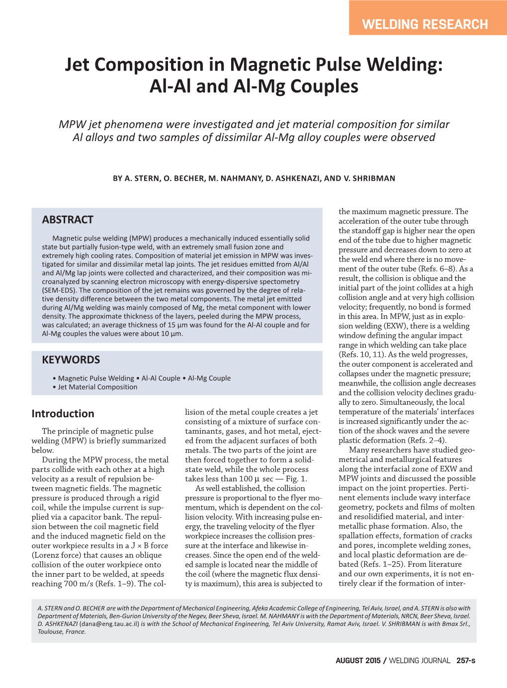 Jet Composition in Magnetic Pulse Welding: Al-Al and Al-Mg Couples