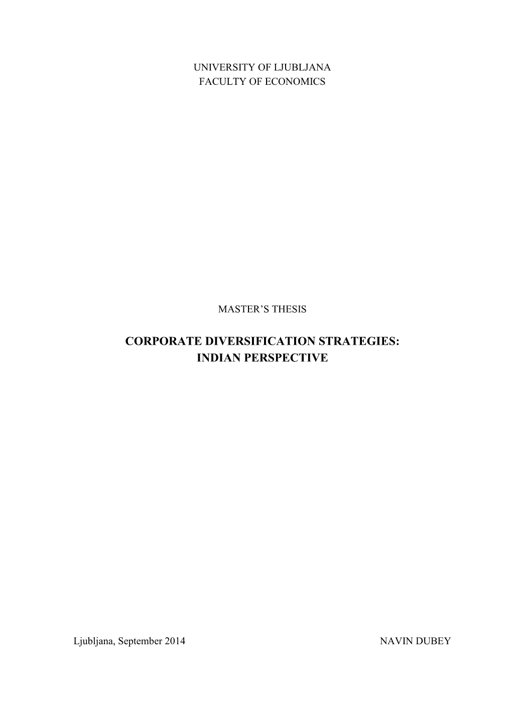 Corporate Diversification Strategies: Indian Perspective