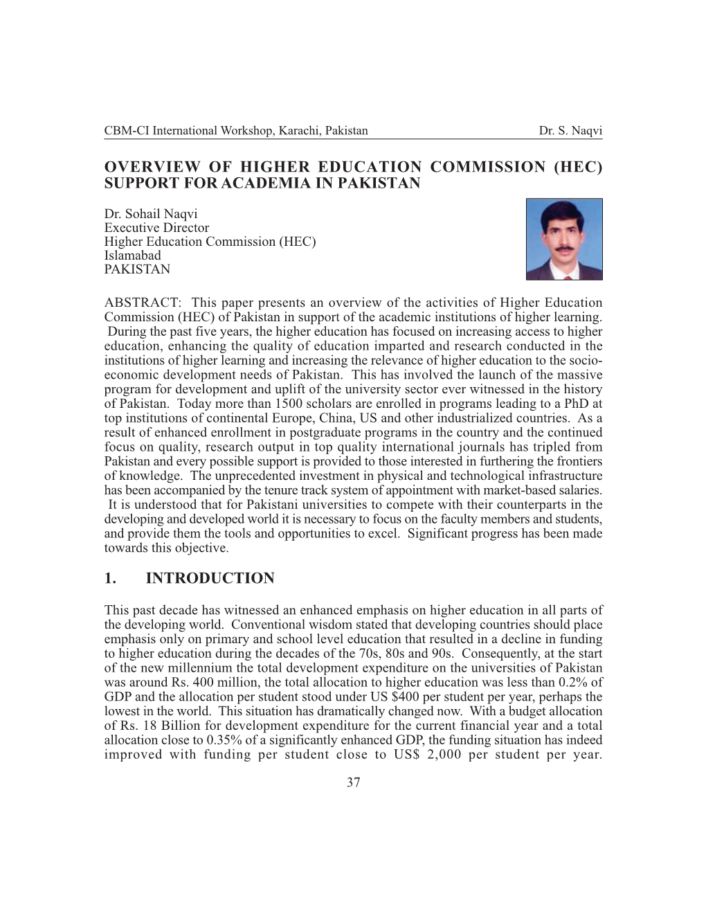 Overview of Higher Education Commission (Hec) Support for Academia in Pakistan