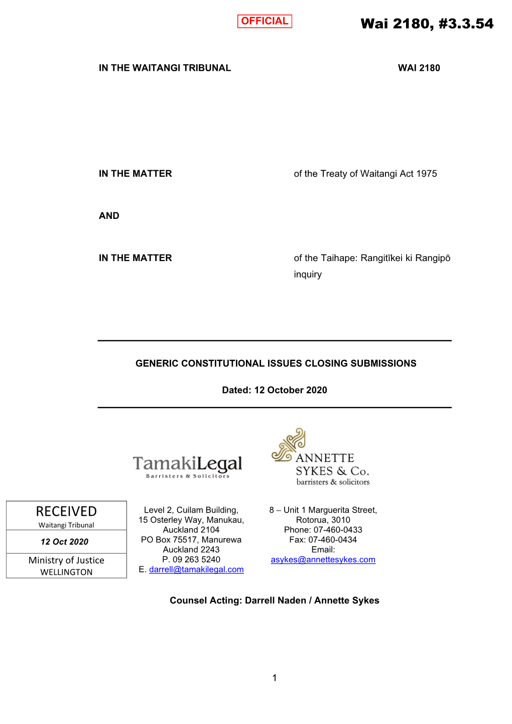 HW13 Generic Constitutional Issues Closing Submissions