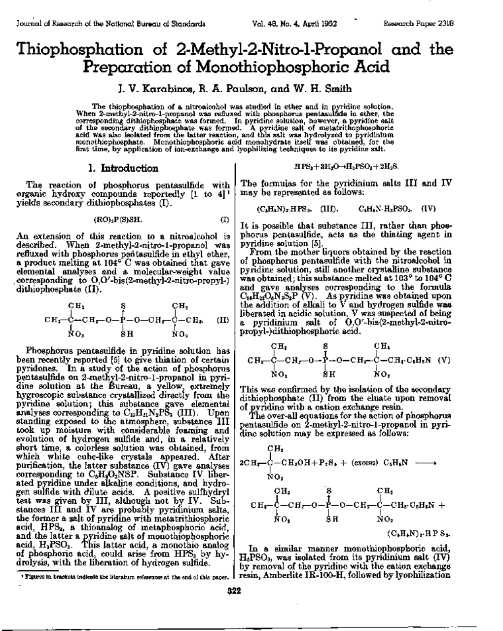 Thiophosphation of 2-Methyl-2-Nitro-L-Propanol and the Preparation of Monothiophosphoric Acid J