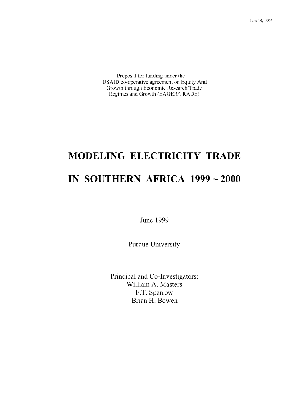 Modeling Electricity Trade in Southern Africa 1999 ~ 2000