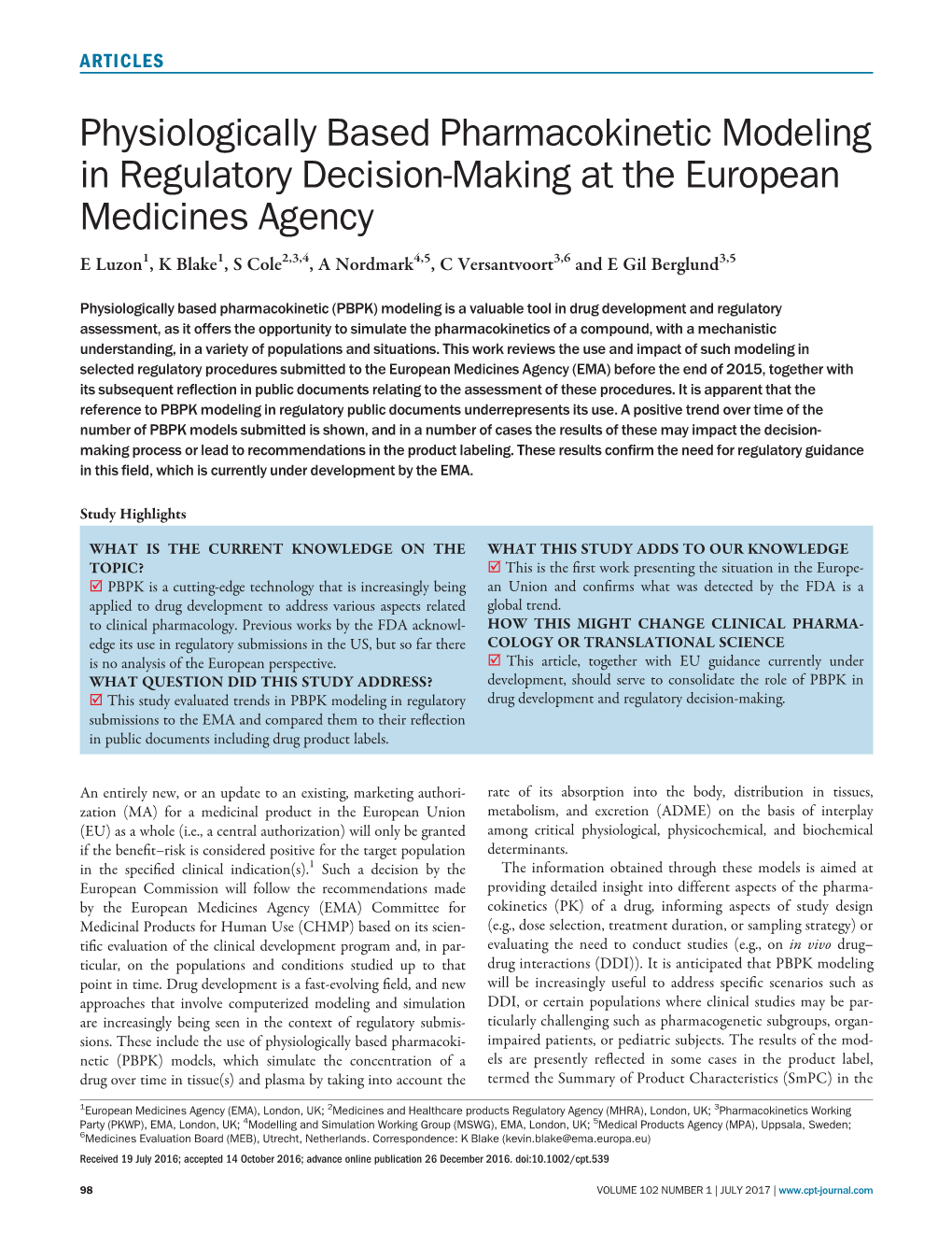 Physiologically Based Pharmacokinetic Modeling in Regulatory Decision‐Making at the European Medicines Agency