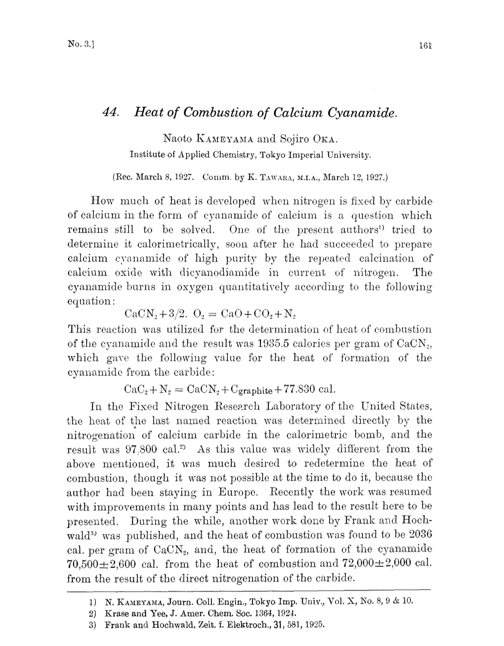 44. Heat of Combustion of Calcium Cyanamide