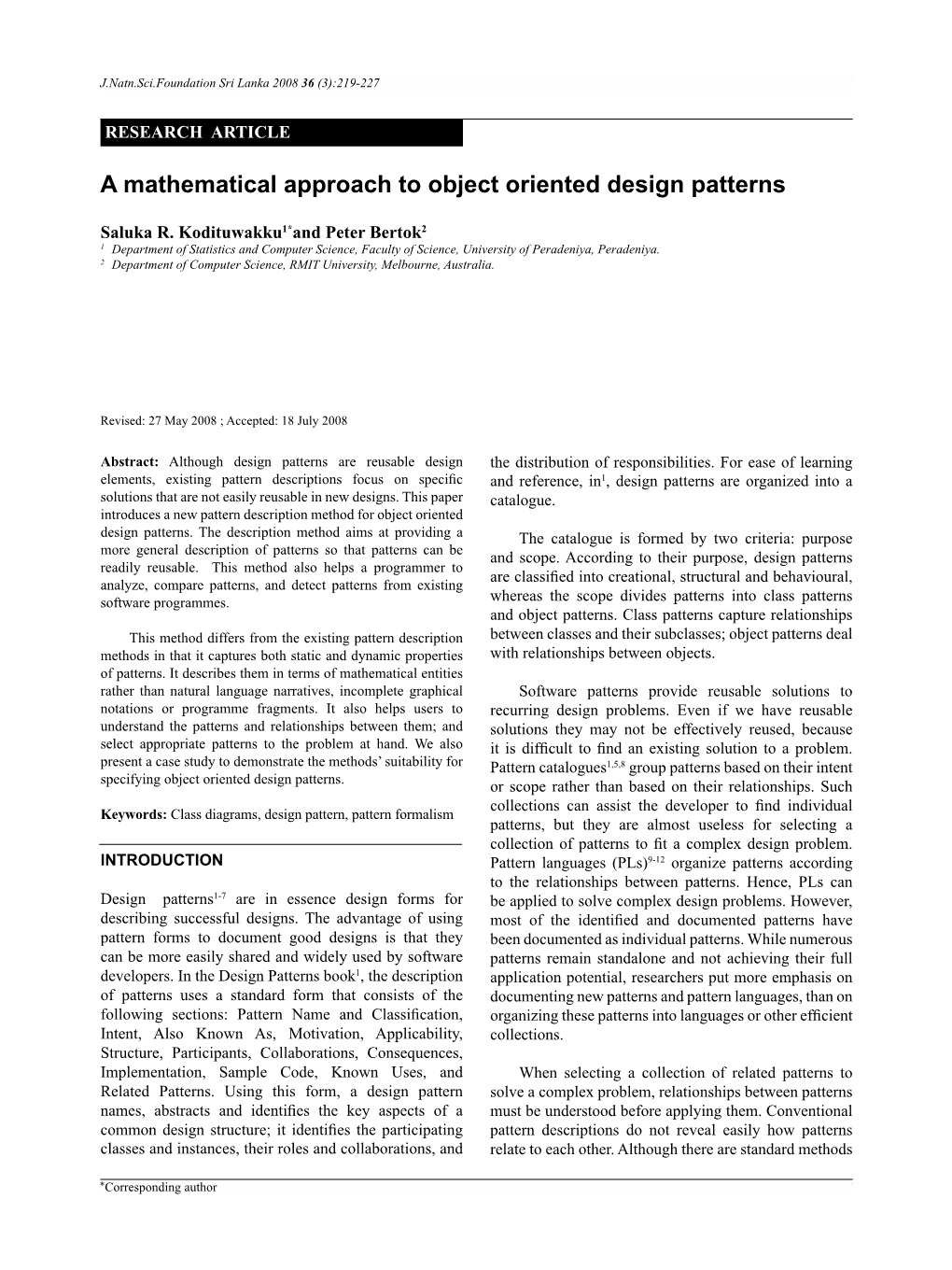 A Mathematical Approach to Object Oriented Design Patterns