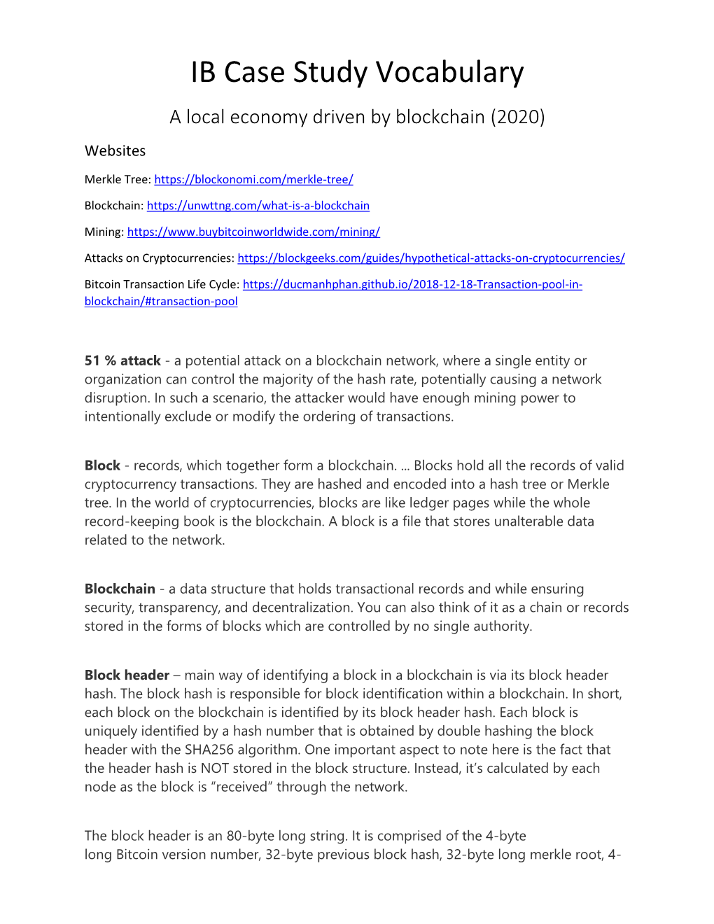 IB Case Study Vocabulary a Local Economy Driven by Blockchain (2020) Websites