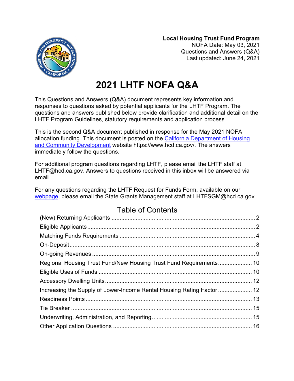 2021 Local Housing Trust Fund Questions and Answers