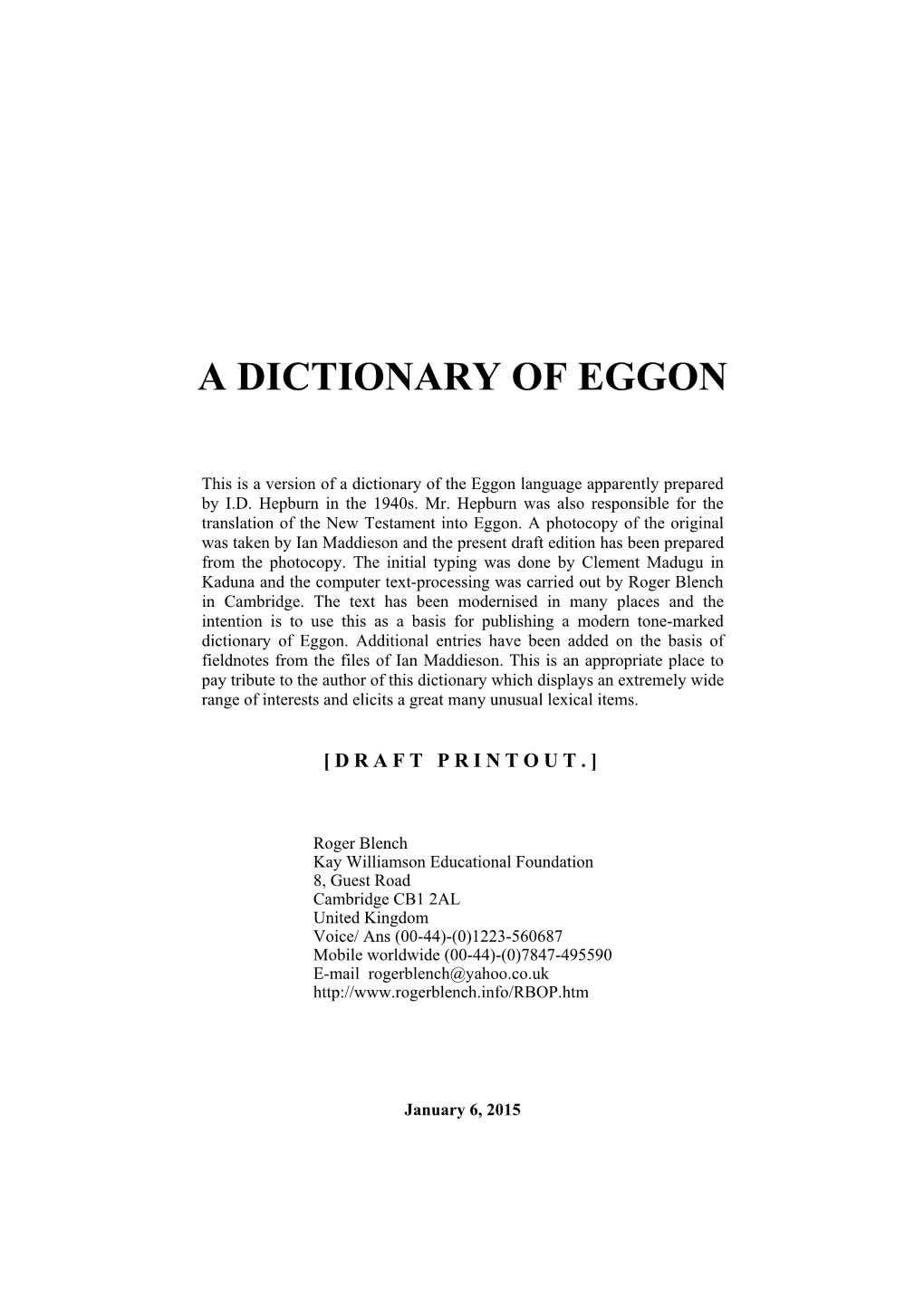 A Dictionary of Eggon