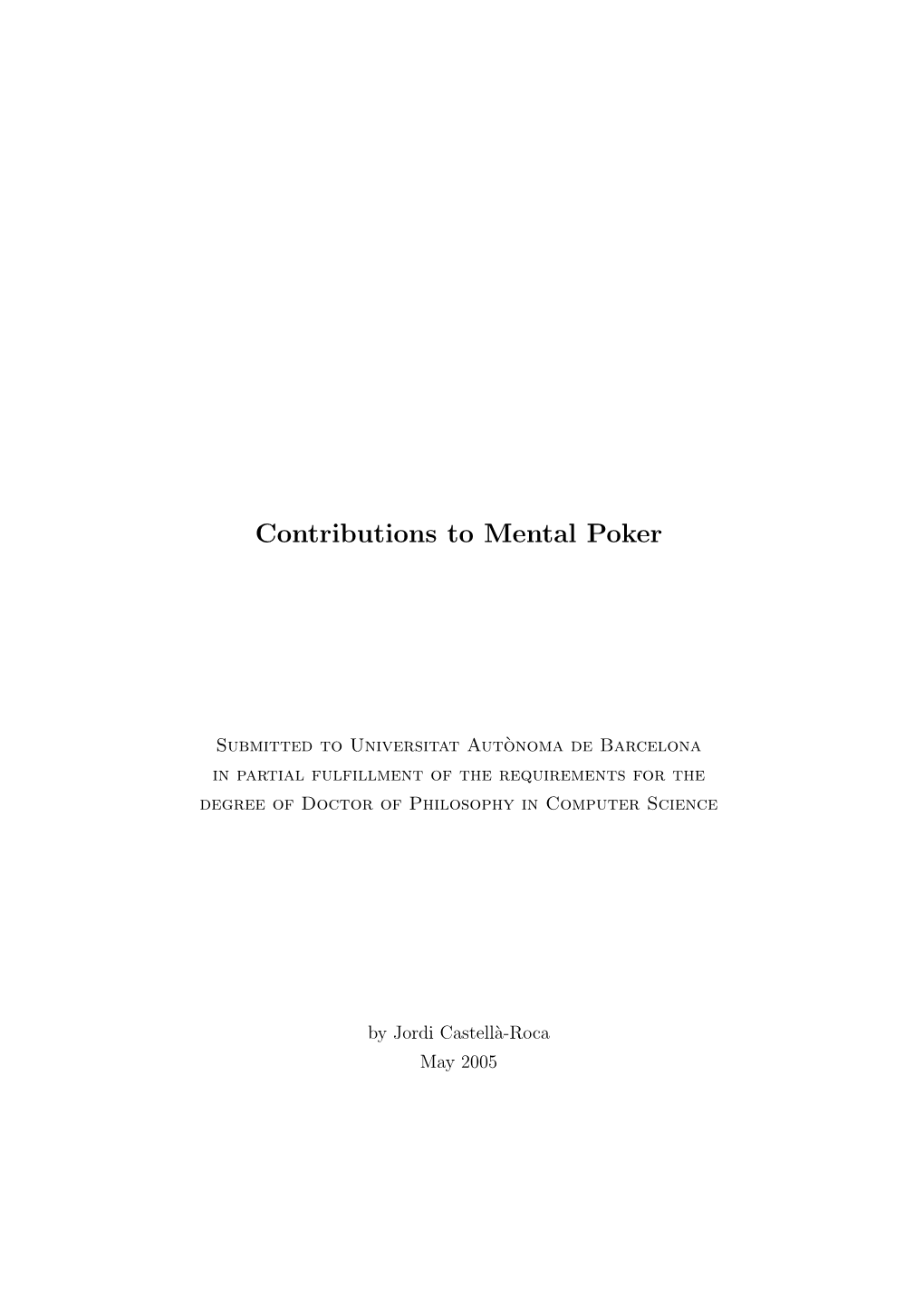 Contributions to Mental Poker