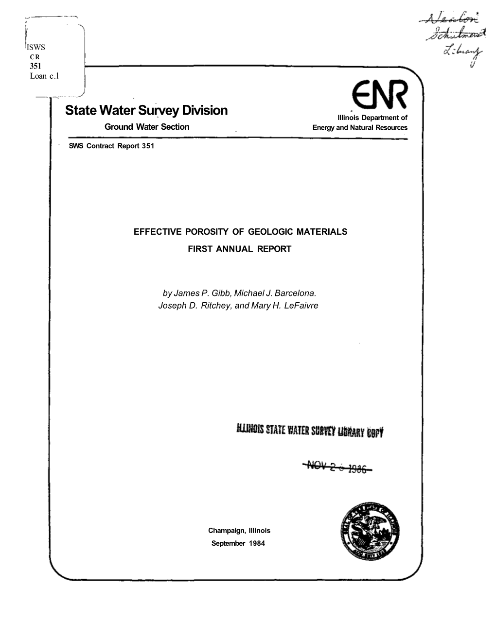 Effective Porosity of Geologic Materials First Annual Report