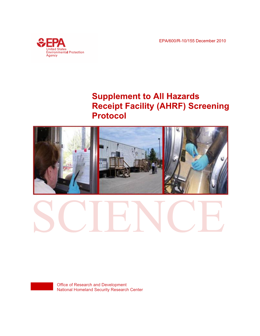 Supplement to All Hazards Receipt Facility (AHRF) Screening Protocol