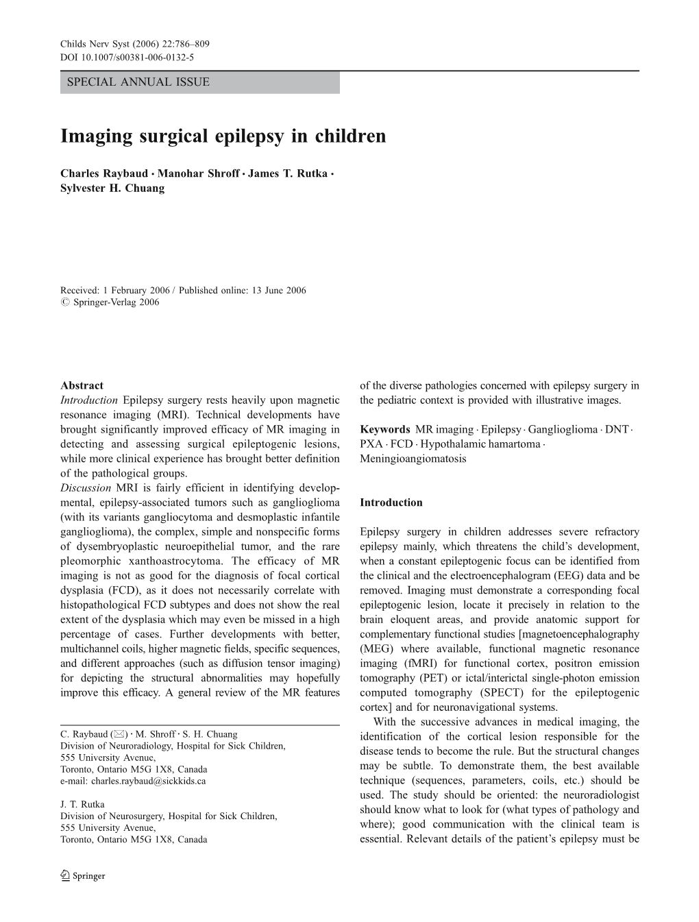 Imaging Surgical Epilepsy in Children