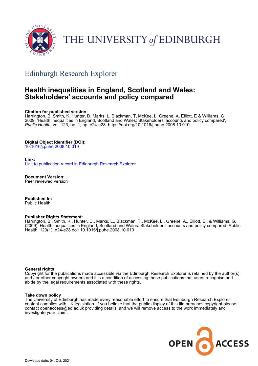 Health Inequalities in England, Scotland, and Wales