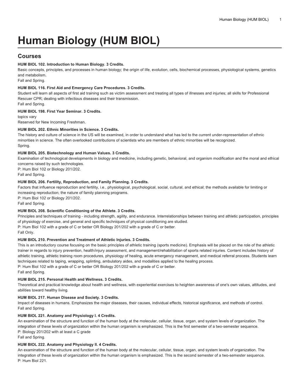 Human Biology (HUM BIOL) 1