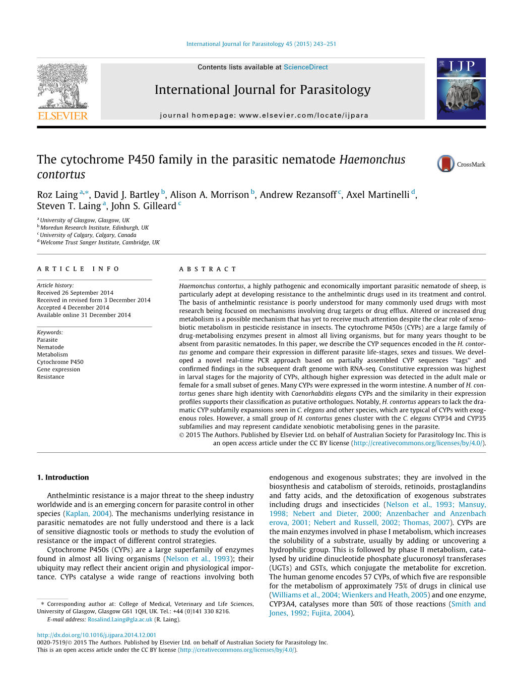 International Journal for Parasitology 45 (2015) 243–251