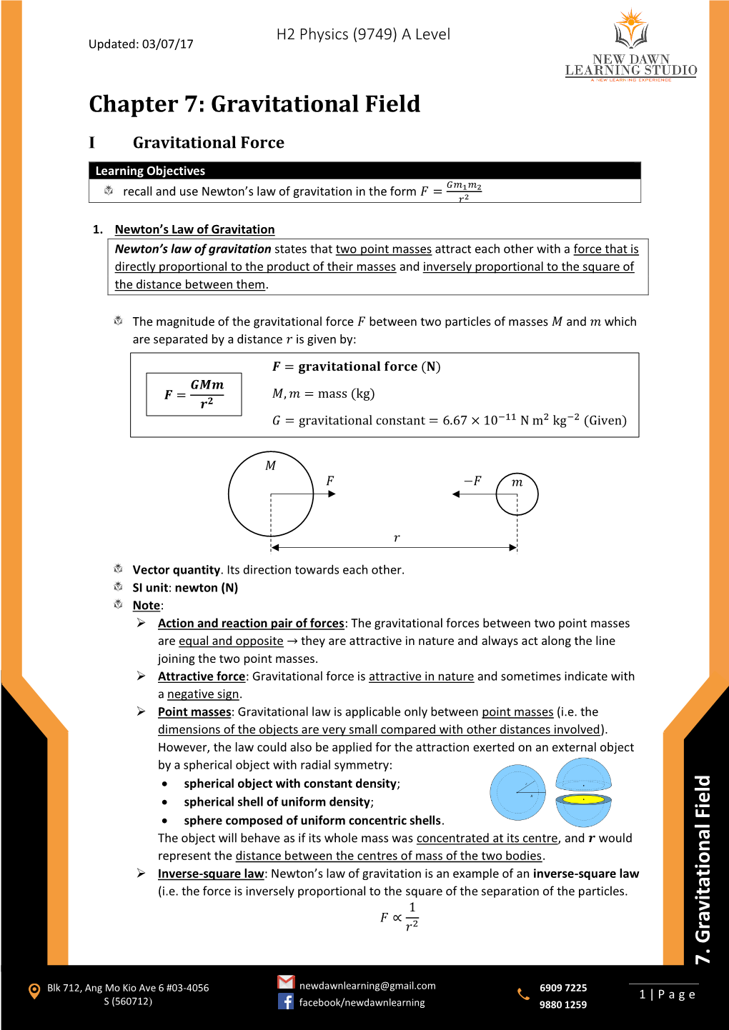 Chapter 7: Gravitational Field