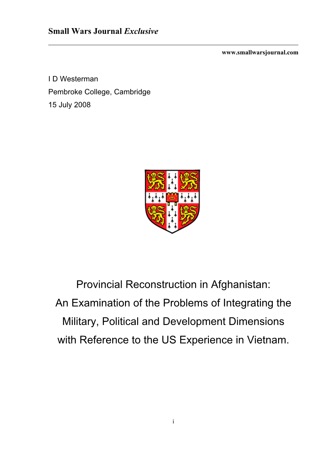 Provincial Reconstruction in Afghanistan