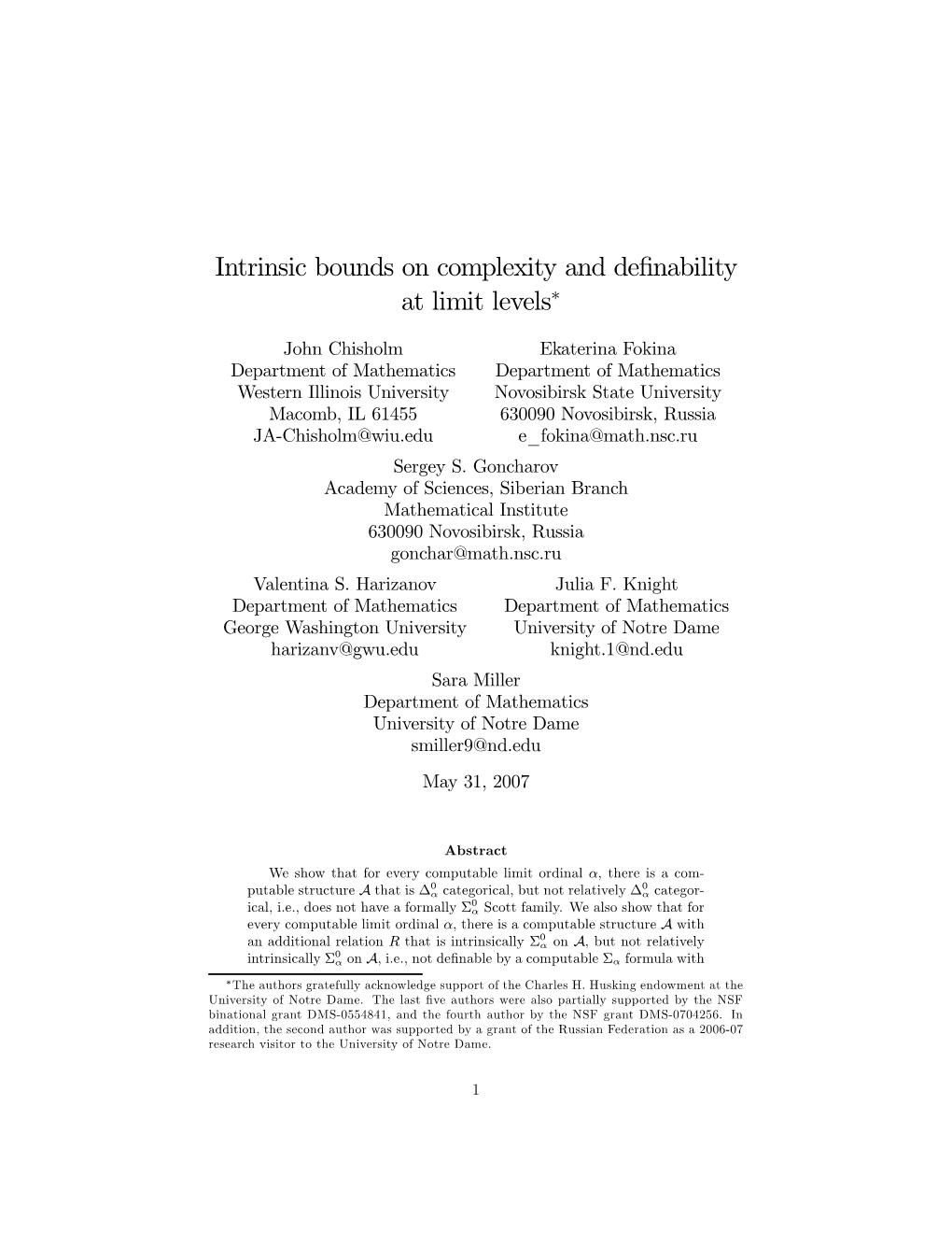 Intrinsic Bounds on Complexity and Definability at Limit Levels*