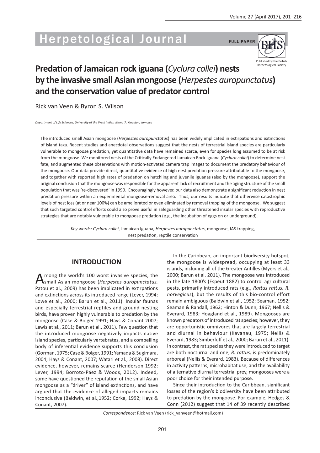 Herpetological Journal FULL PAPER