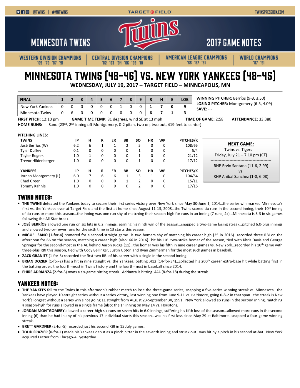 Post-Game Notes