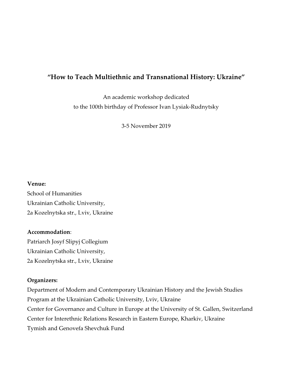 “How to Teach Multiethnic and Transnational History: Ukraine”