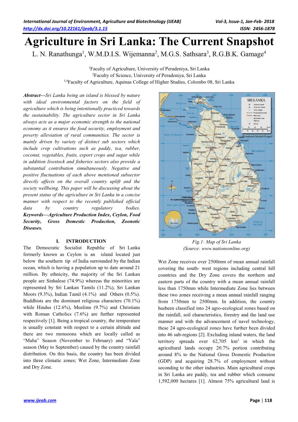 Agriculture in Sri Lanka: the Current Snapshot L