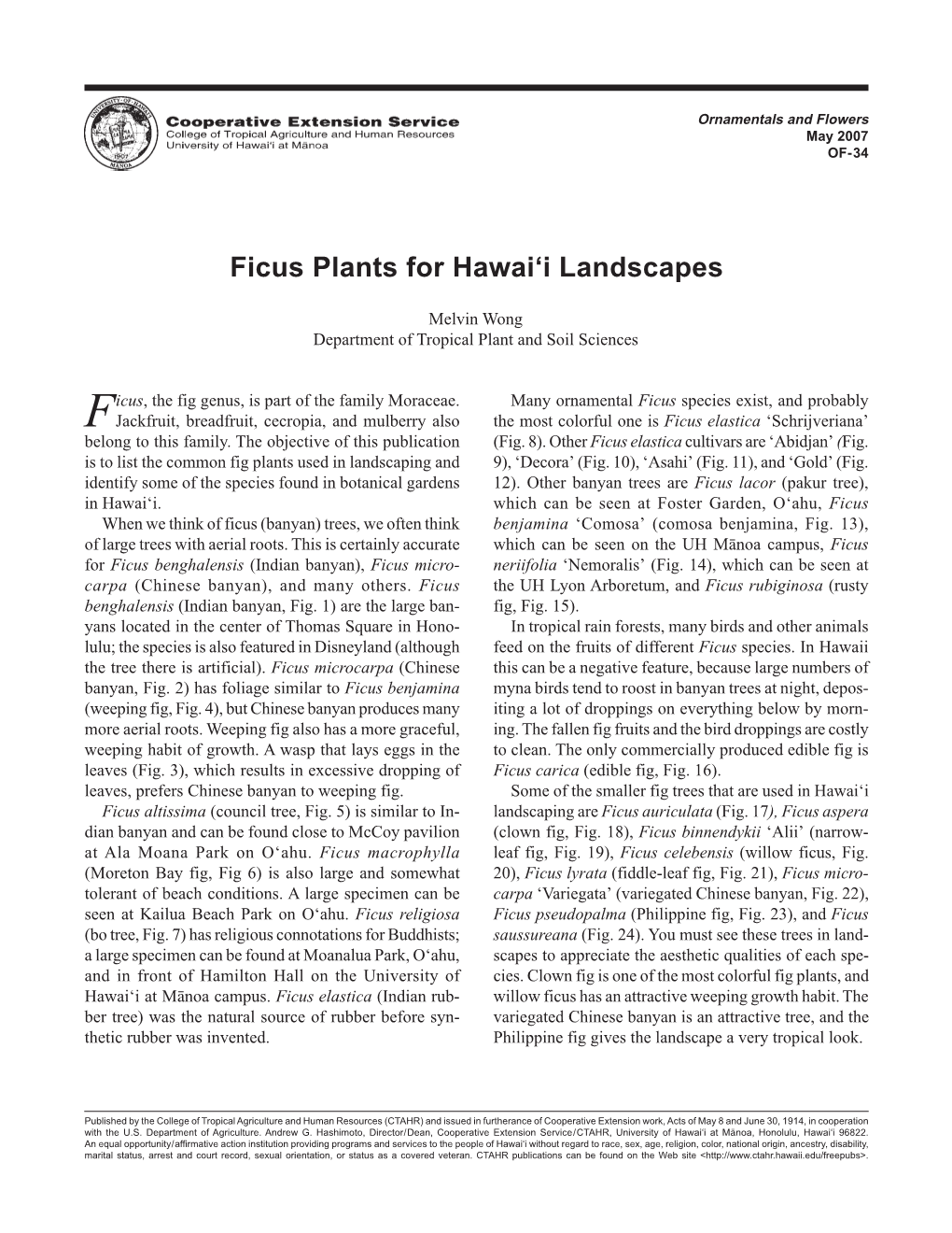 Ficus Plants for Hawai'i Landscapes