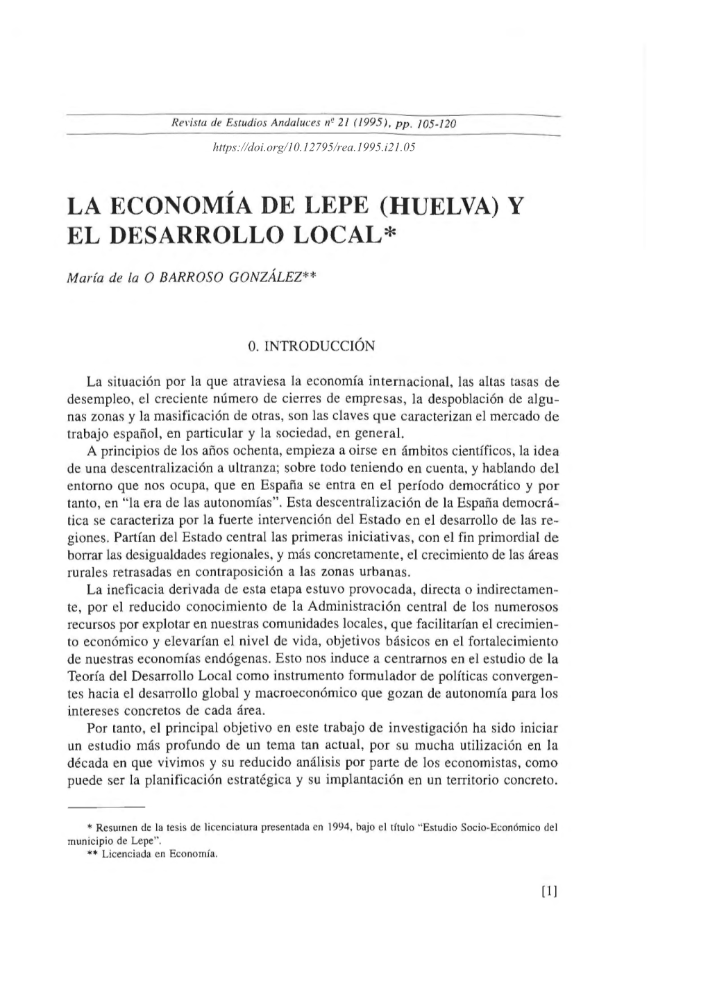 La Economía De Lepe (Huelva) Y El Desarrollo Local*