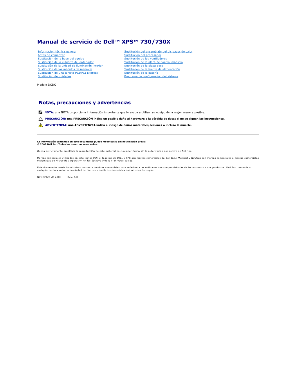 Manual De Servicio De Dell™ XPS™ 730/730X