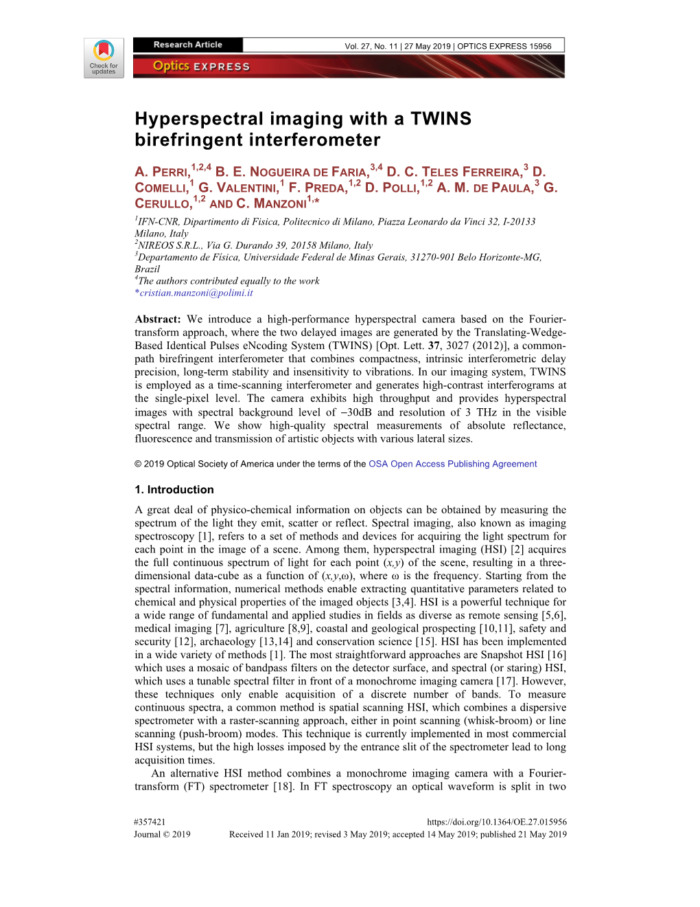 Hyperspectral Imaging with a TWINS Birefringent Interferometer